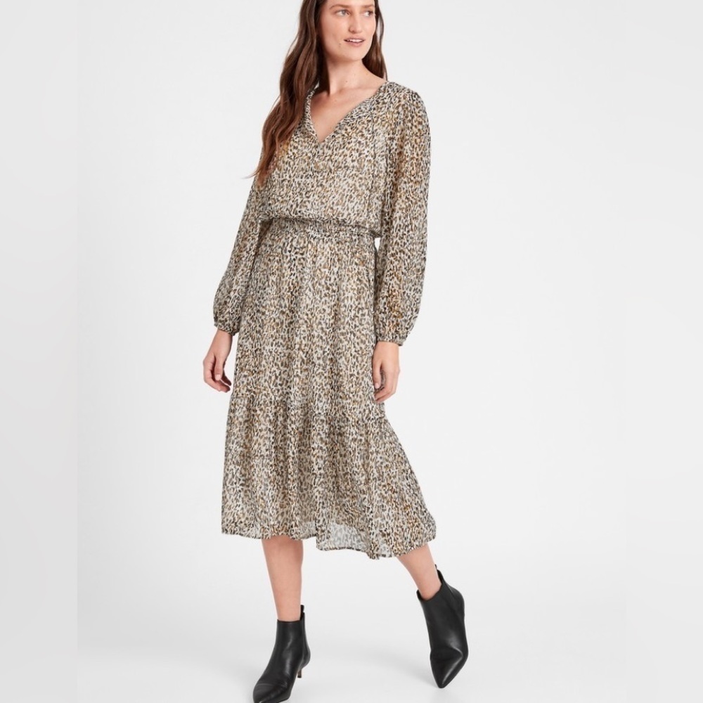 NWT BANANA REPUBLIC TIE NECK MIDI DRESS